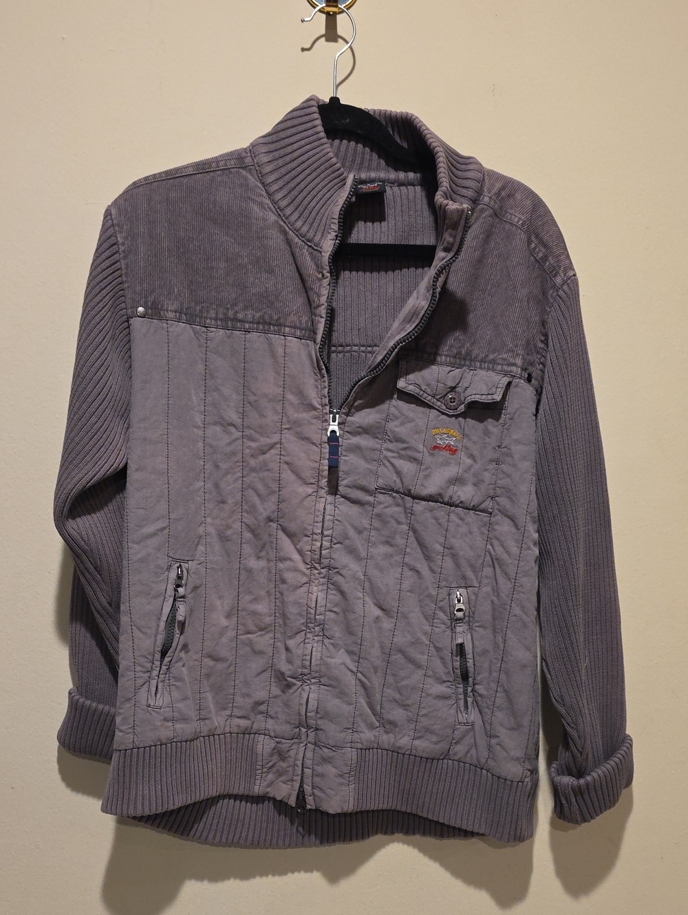 Paul And Shark Grey Quilted Grey Men's Zip-Up Jacket Cordoroy Xxl